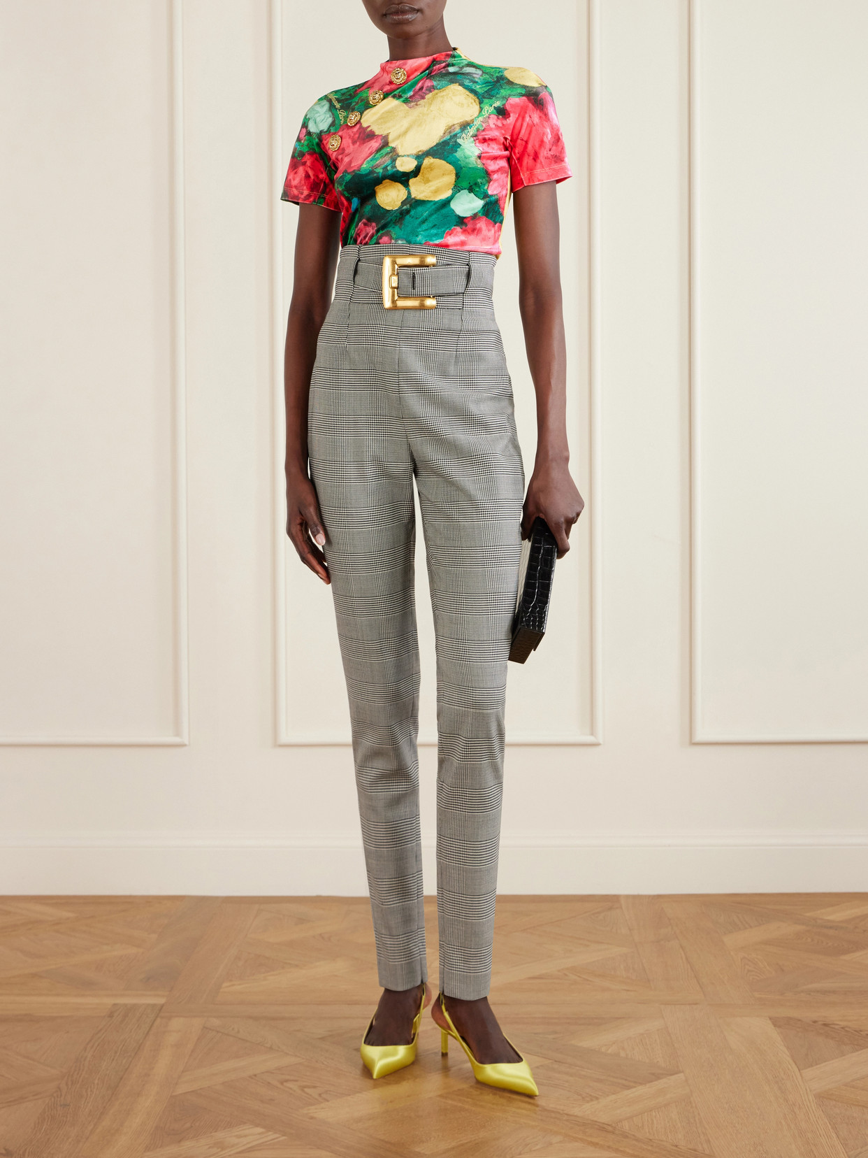Embellished Floral-print Velvet T-shirt - Green