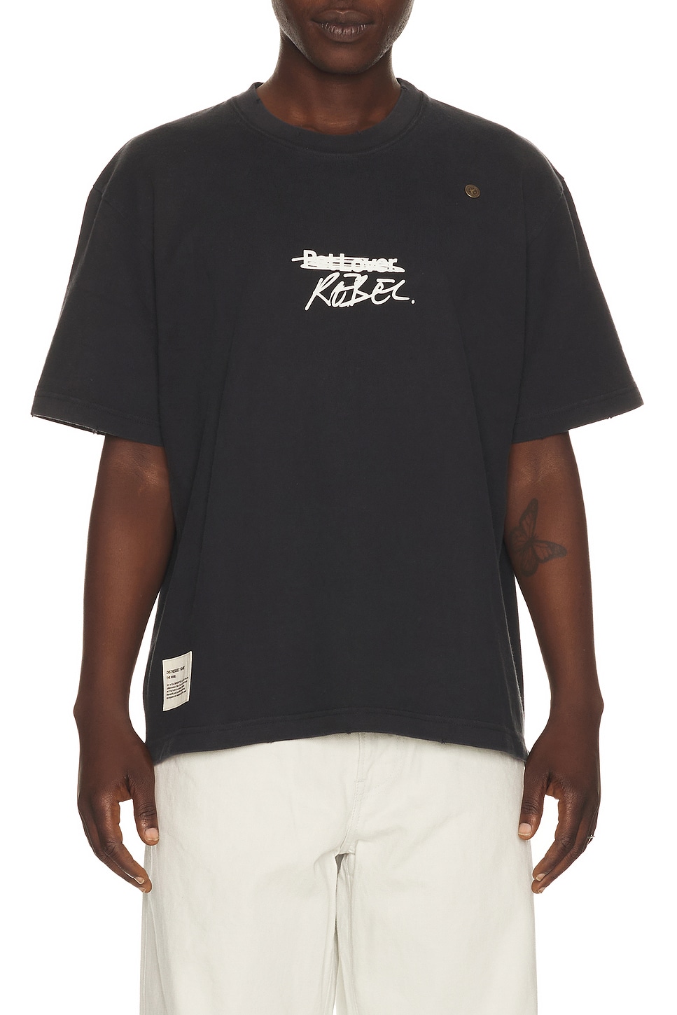 Song for the Mute X Birkenstock The Rebel Distressed T-shirt in Overdyed Black - Black. M also in L, S, XL/1X