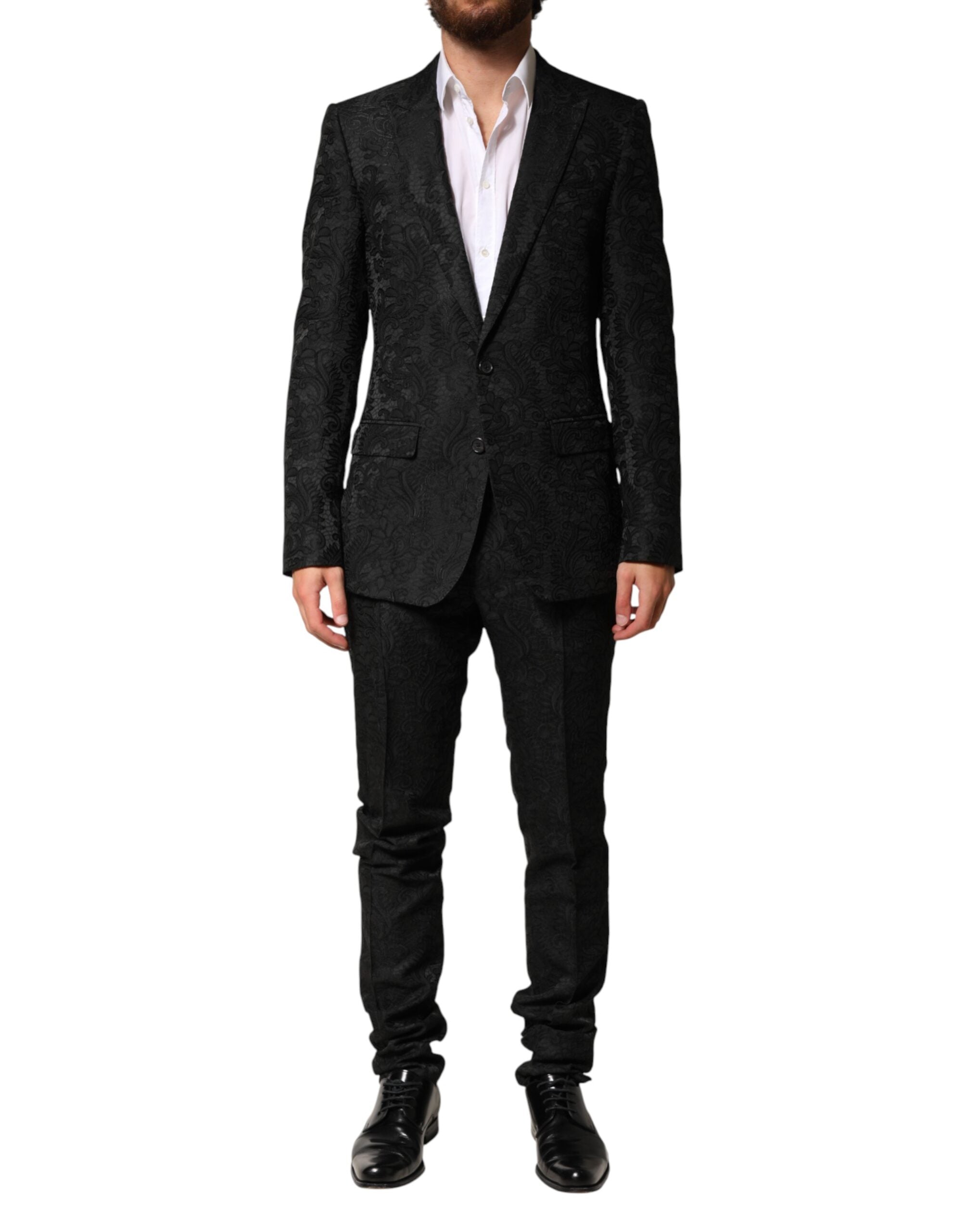 Brocade Single-Breasted Pant Suit — Black