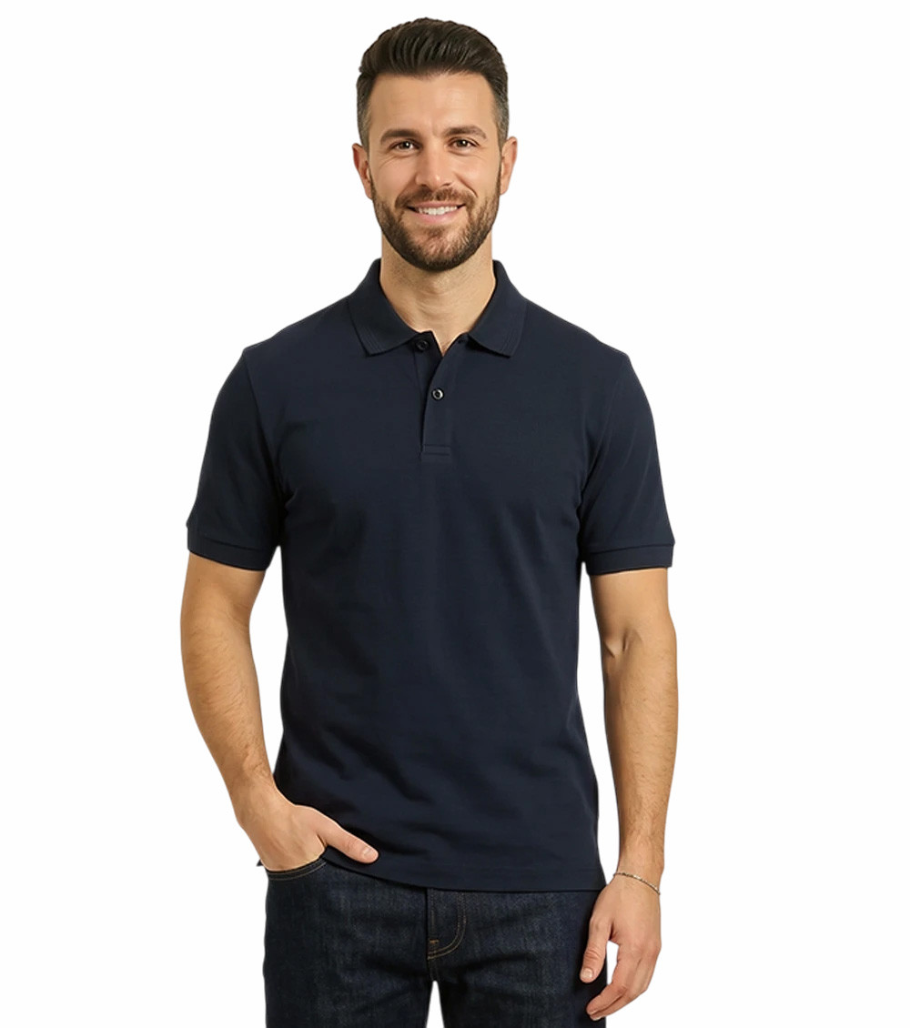 Dark Blue Solid Shirt Collar Polo