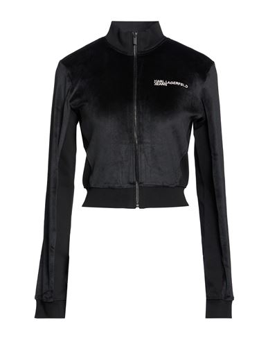 Woman Sweatshirt Black Size S Polyester, Elastane