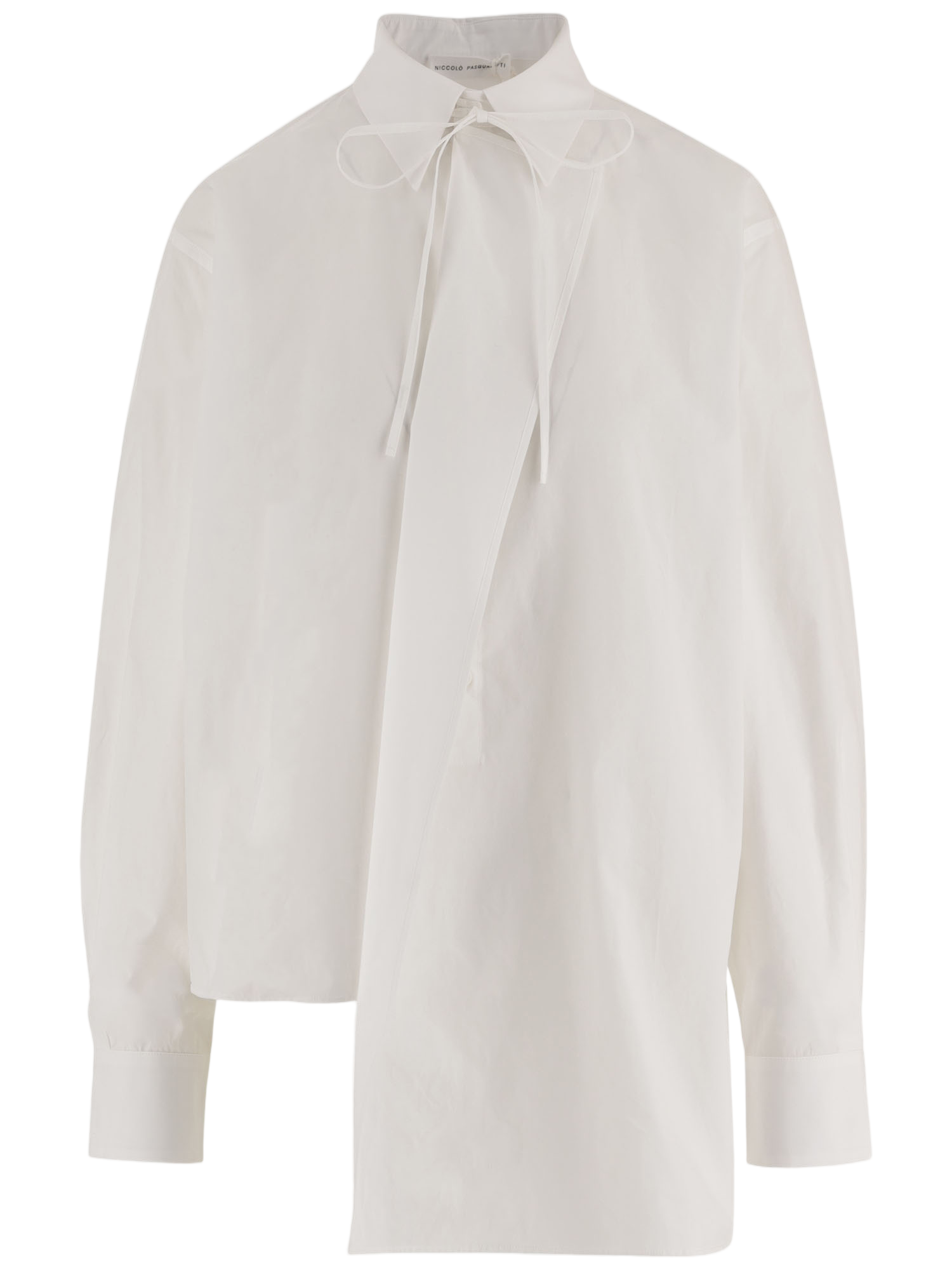 Cotton Shirt With Bow-Tie Collar And Asymmetrical Hem