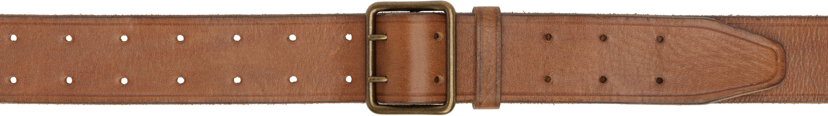 RRL ブラウン Double-Prong ハンドバーニッシュ レザーベルト