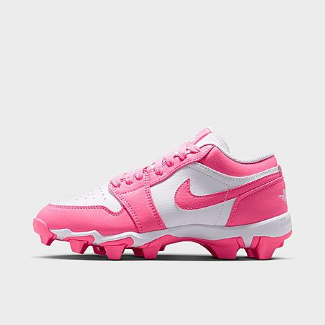 Big Kids Air Retro 1 Low Cleats in White/Digital Pink
