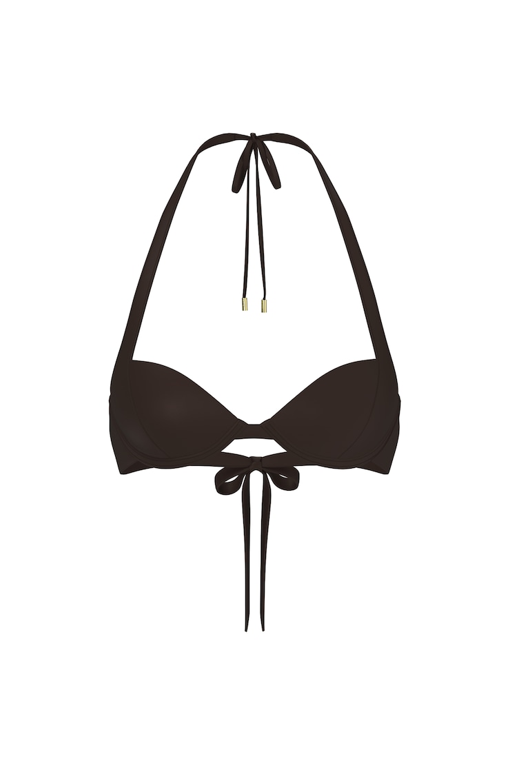 Halter Underwire Bikini Top - Brown - Women Clothing
