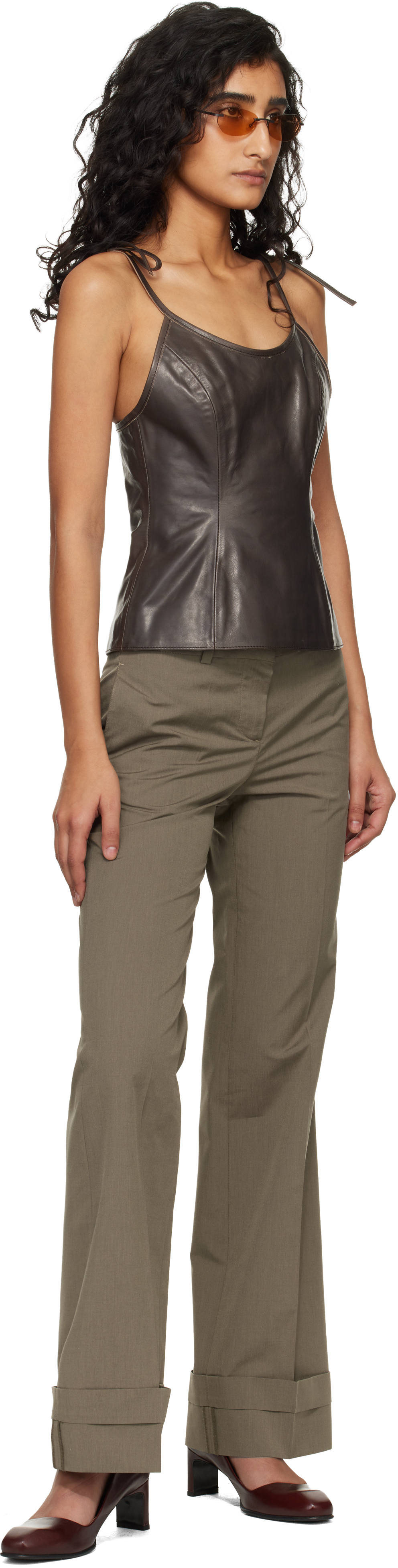Brown String Leather Tank Top