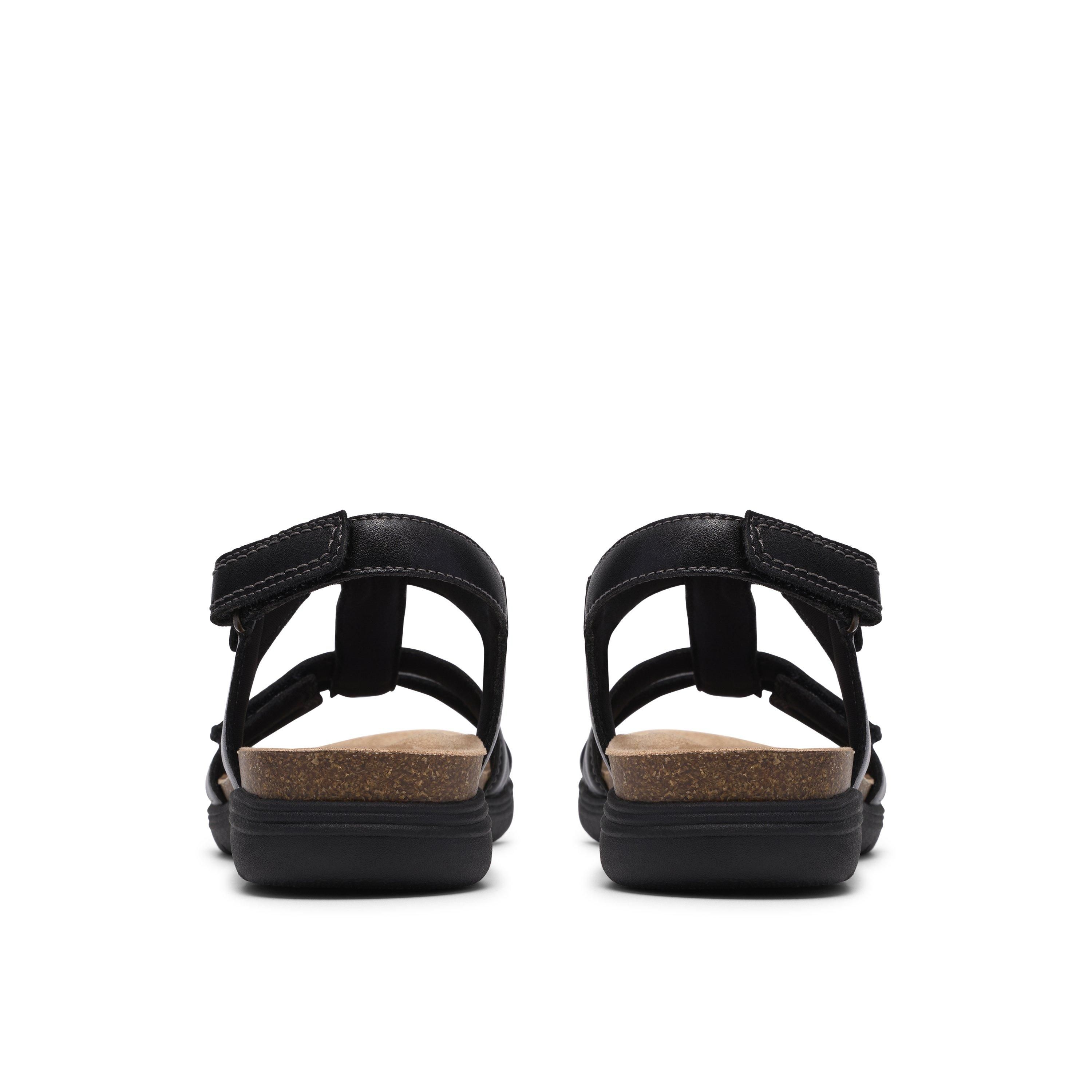 Clarks April Cove Black Leather Flat Sanda