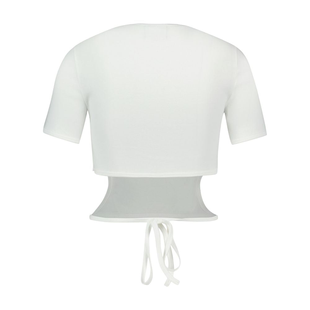 Ribbon Cut-Out Contrast T-Shirt — White