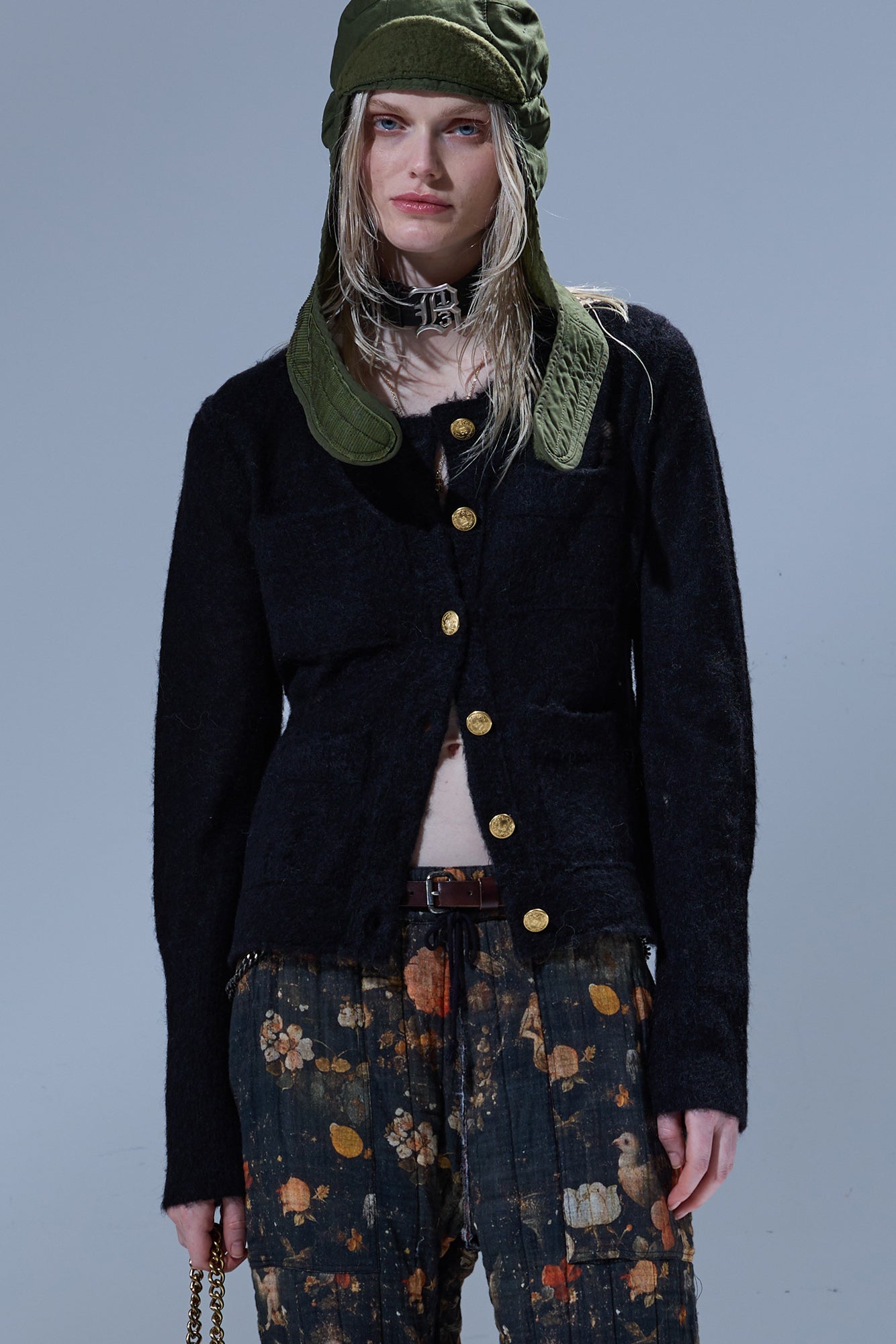 R13 Elongated Shrunken Crewneck Cardigan - Black