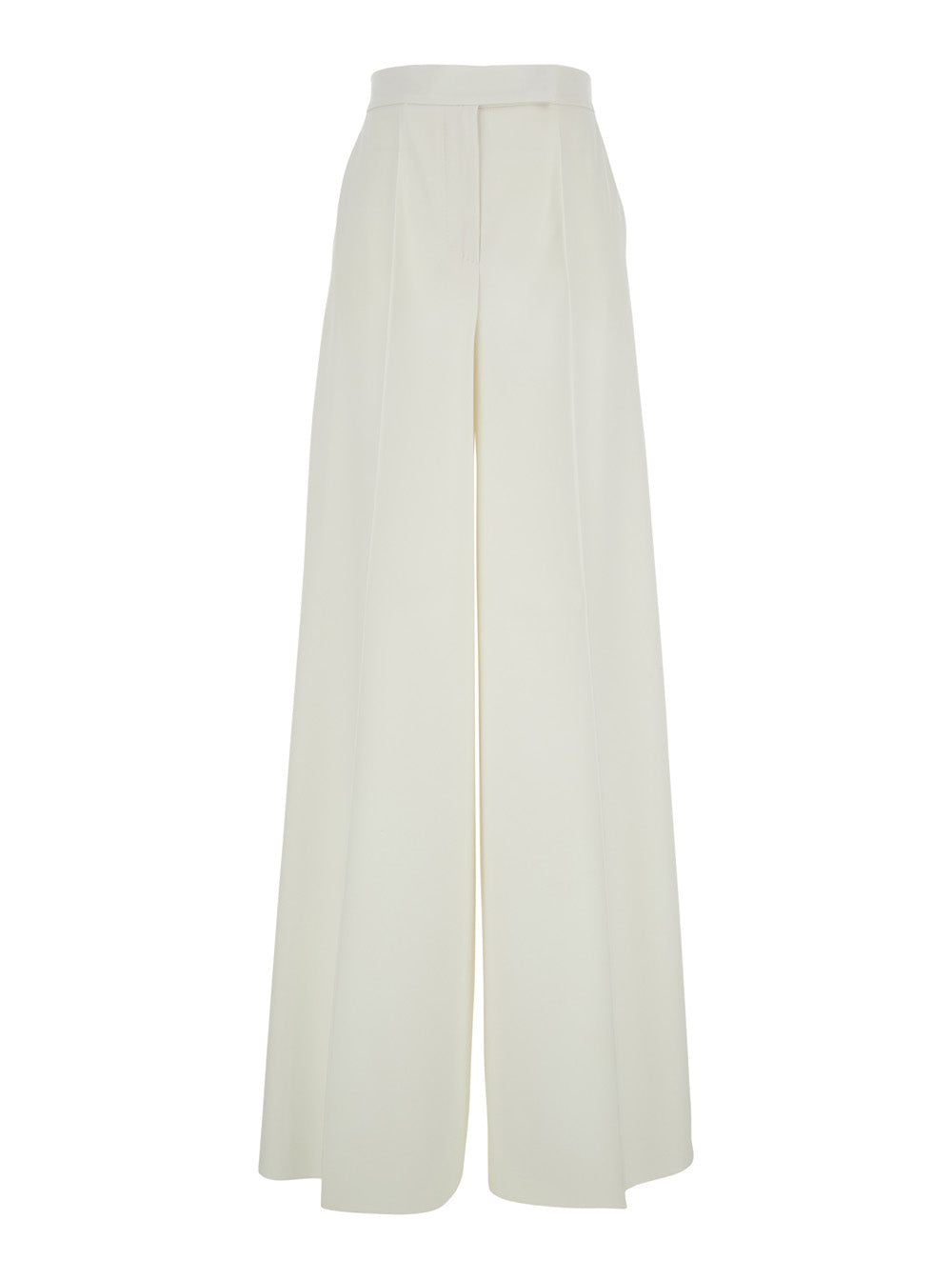 Wide Leg Virgin Wool Trousers — White