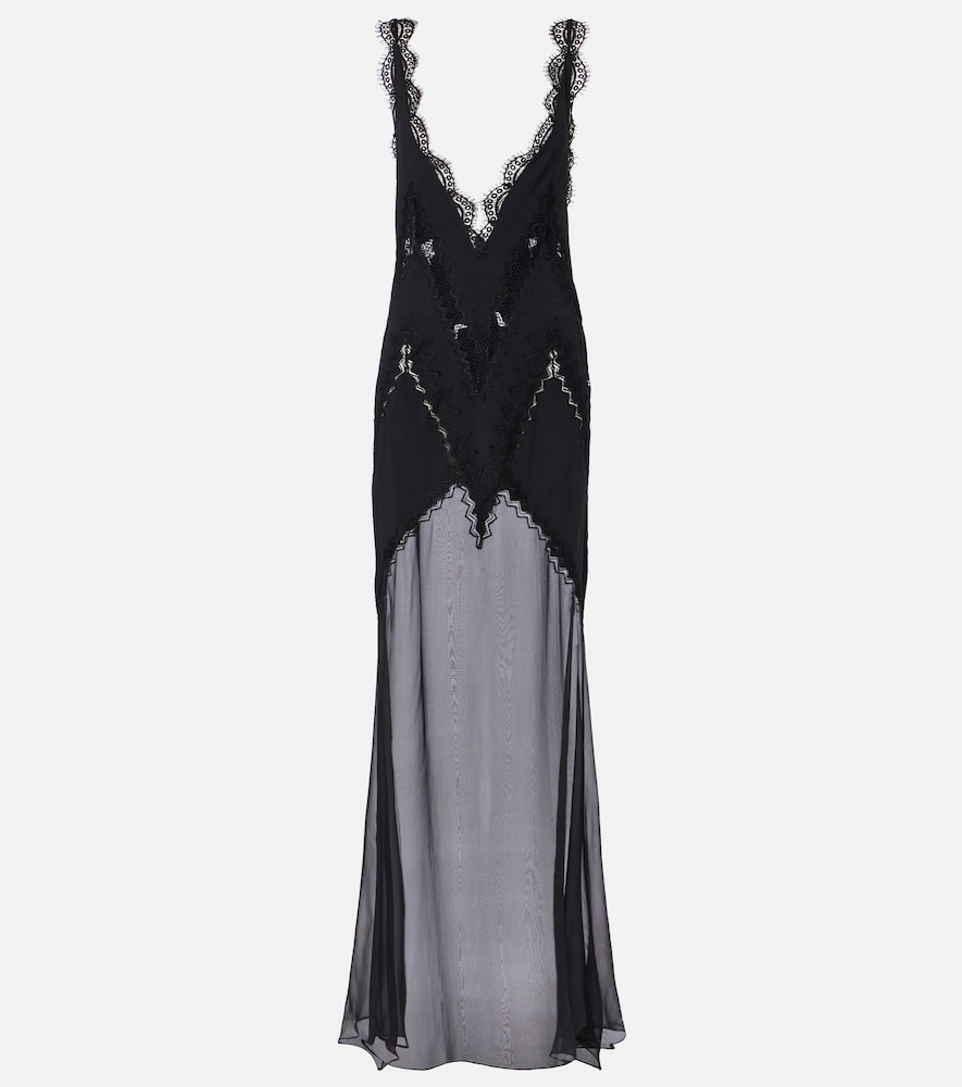 Lace-trimmed satin gown