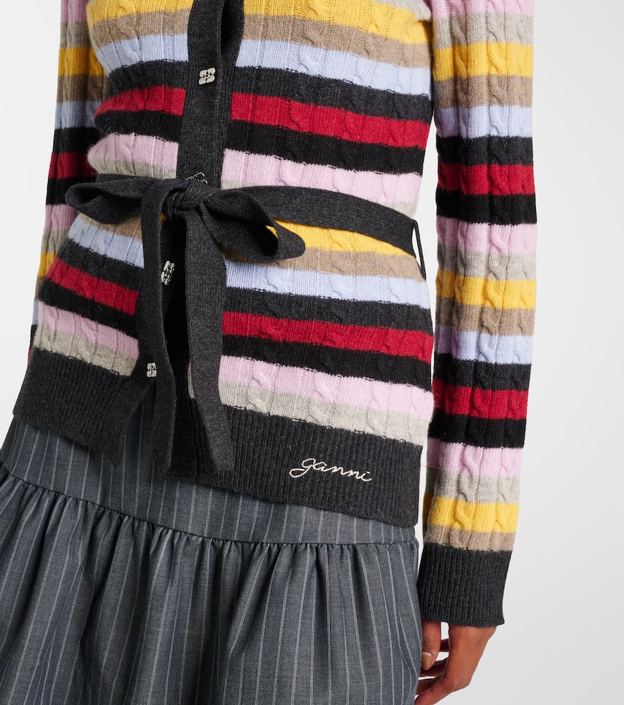 Striped cable-knit wool-blend cardigan
