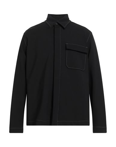 Man Shirt Black Size L Wool, Elastane