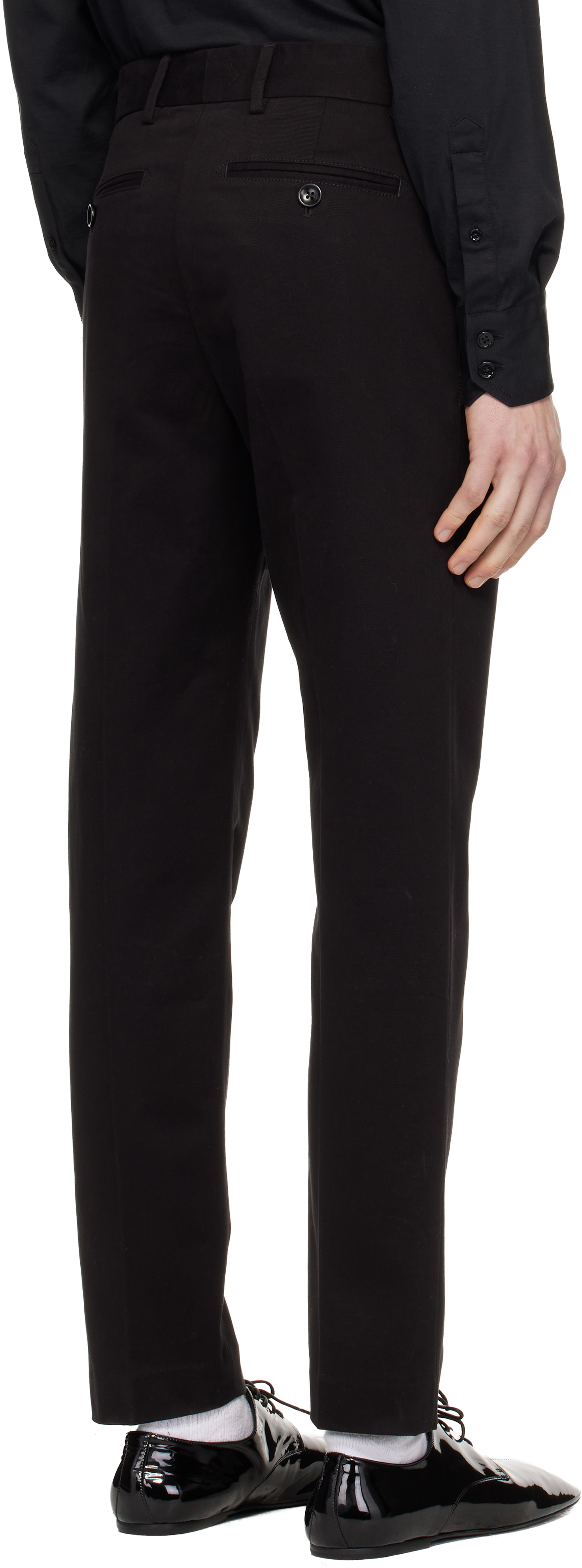 Black Brushed Cotton Drill Chino Trousers
