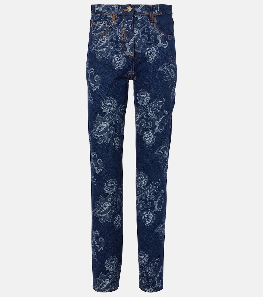 Floral jacquard slim jeans