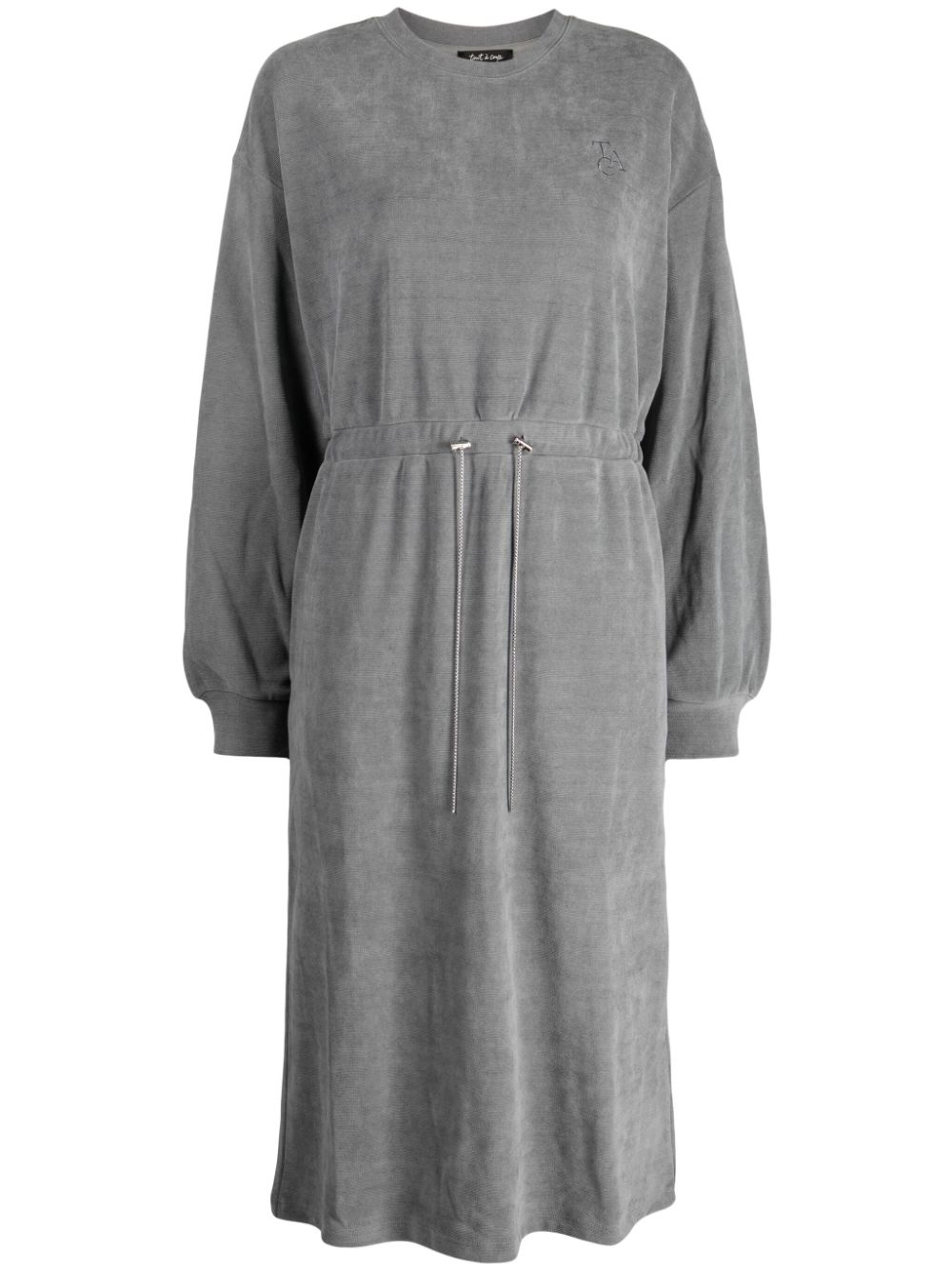 Logo-embroidered drawstring midi dress - Grey