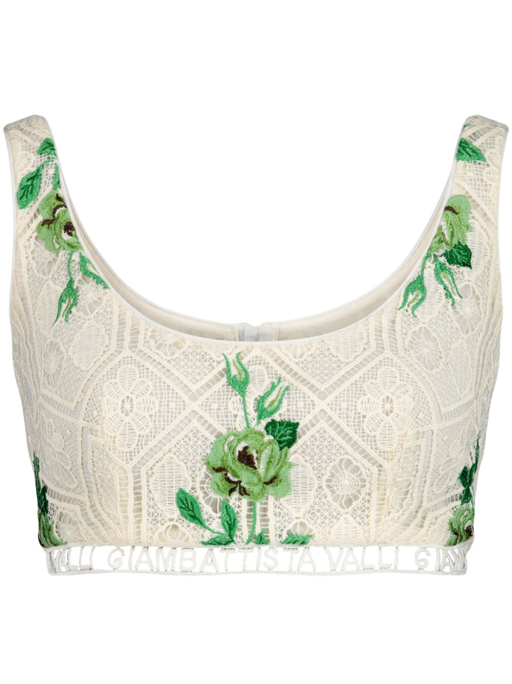 Pensées Sauvages floral-embroidered crop top - White