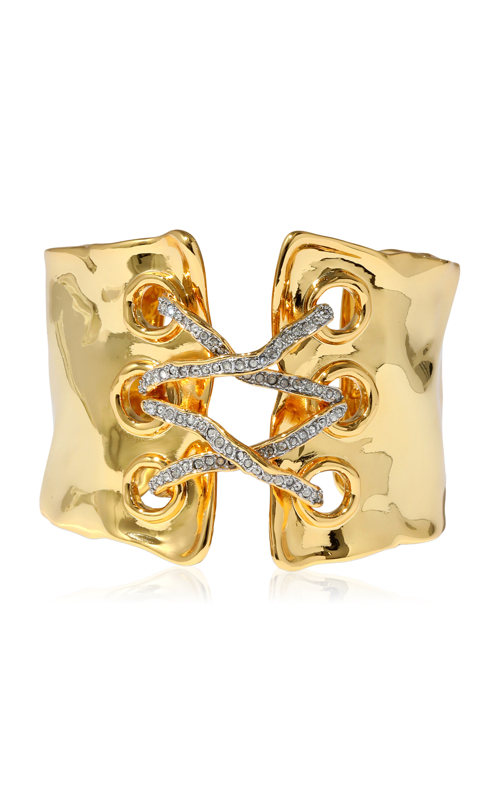 Solanales Gold Crystal Lace Up Cuff Bracelet