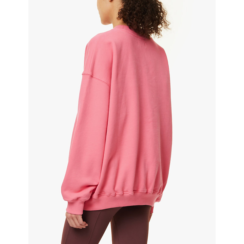 Womens Pink Oversized Brand Print Organic-cotton Sweatshirt 