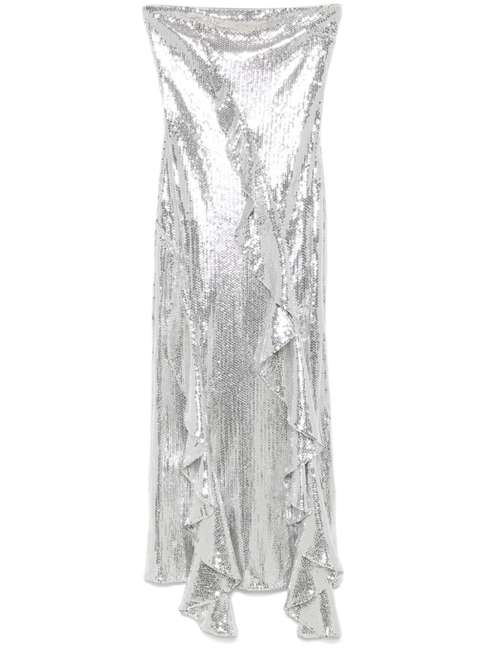 Ruffled-trim sequinned maxi dress - Silver