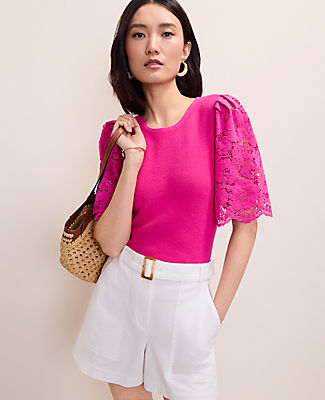 Ann Taylor Petite Lace Trimmed Sweater Top