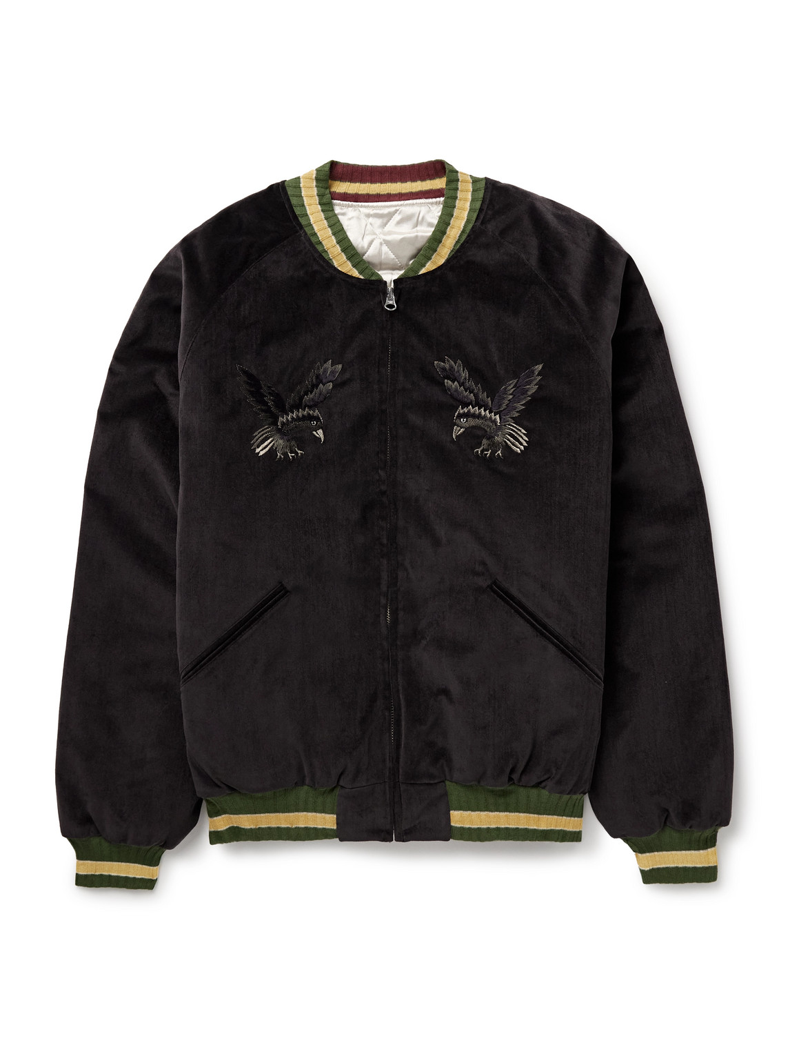 Souvenir Padded Embroidered Cotton-Velvet Bomber Jacket