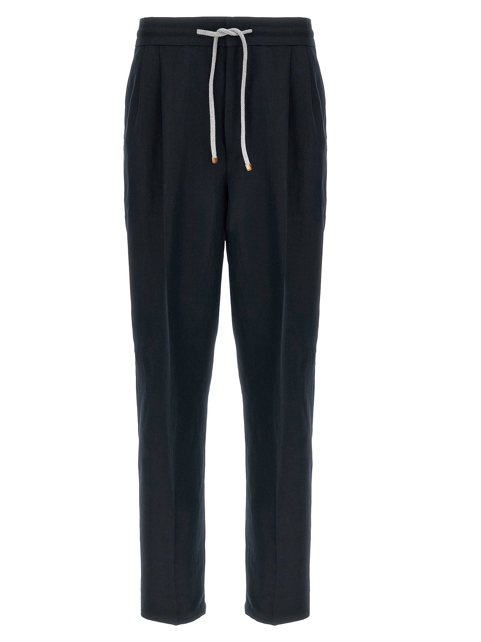 Linen-Blend Trousers — Black