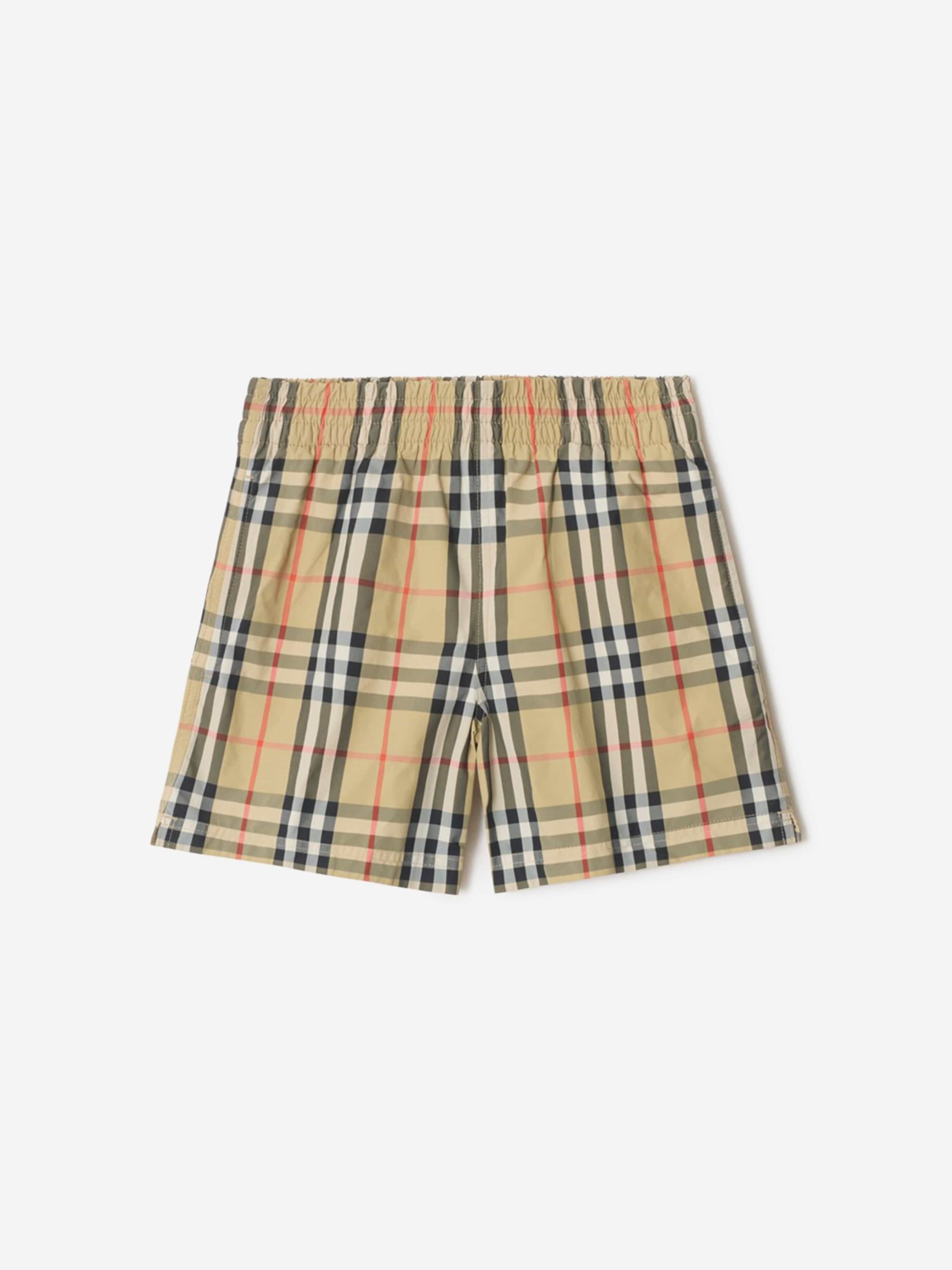 Boys Atticus Check Swim Shorts in Beige