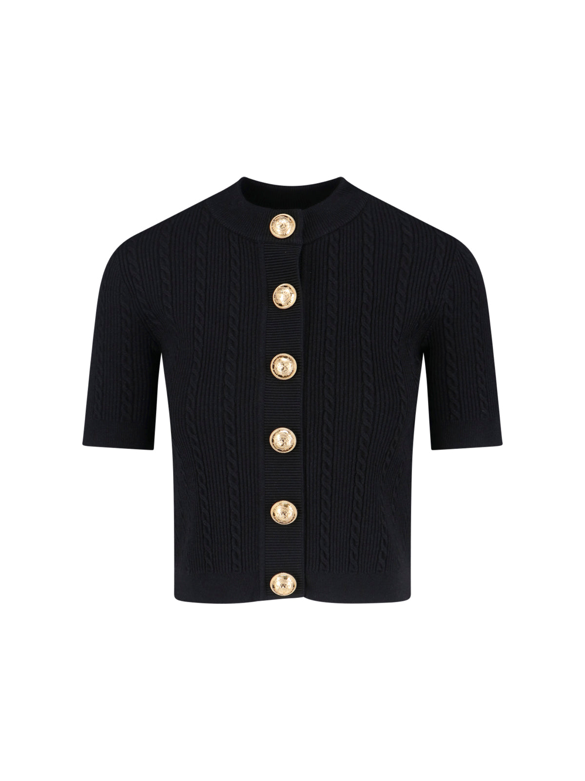 Crewneck Cardigan with Jewel Buttons in Viscose Blend Woman