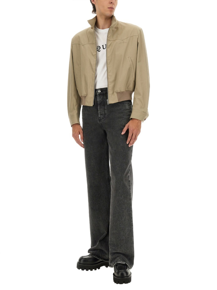 Beige Solid Mock Collar Jacket