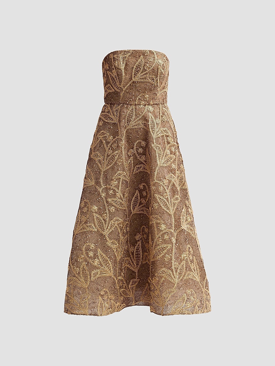 Women's Petunia Embroidered Lace Dress - Gold Multi