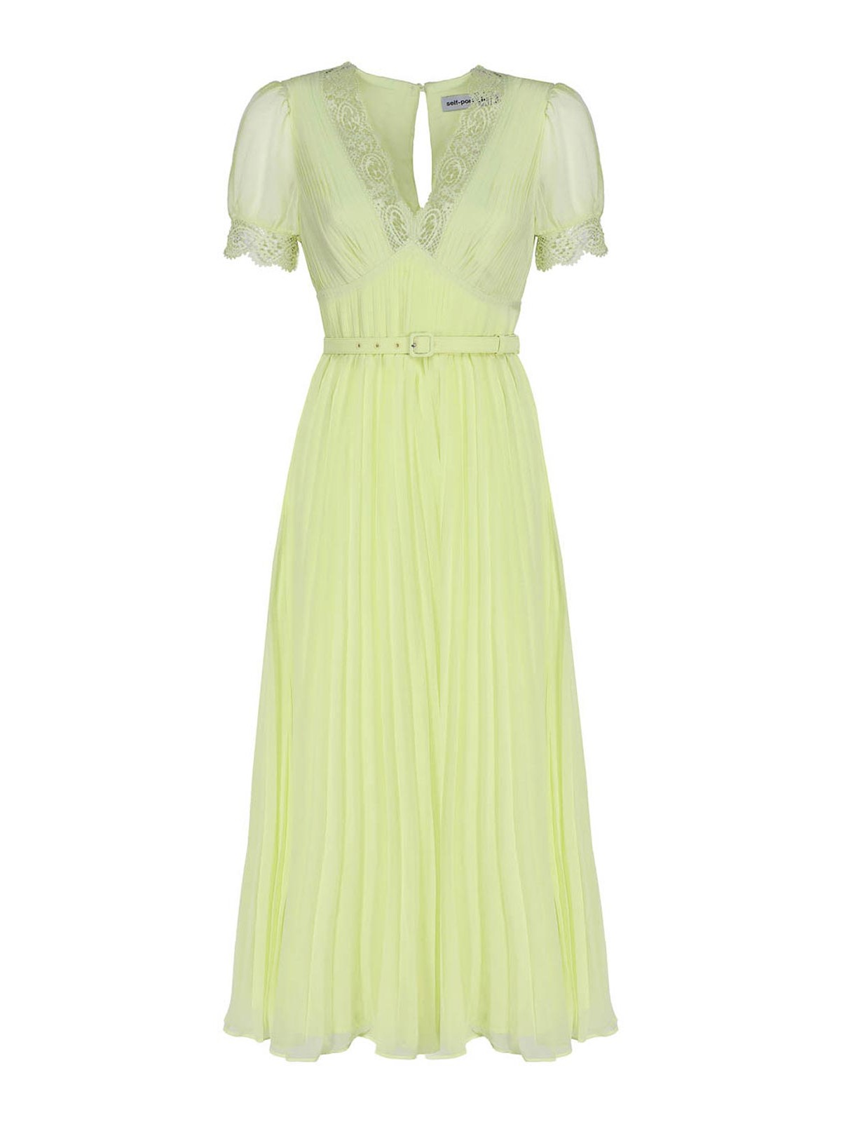 Chiffon Midi Dress With Lace Detail