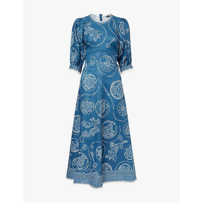Womens Lucky Short-Sleeve Linen Midi Dress