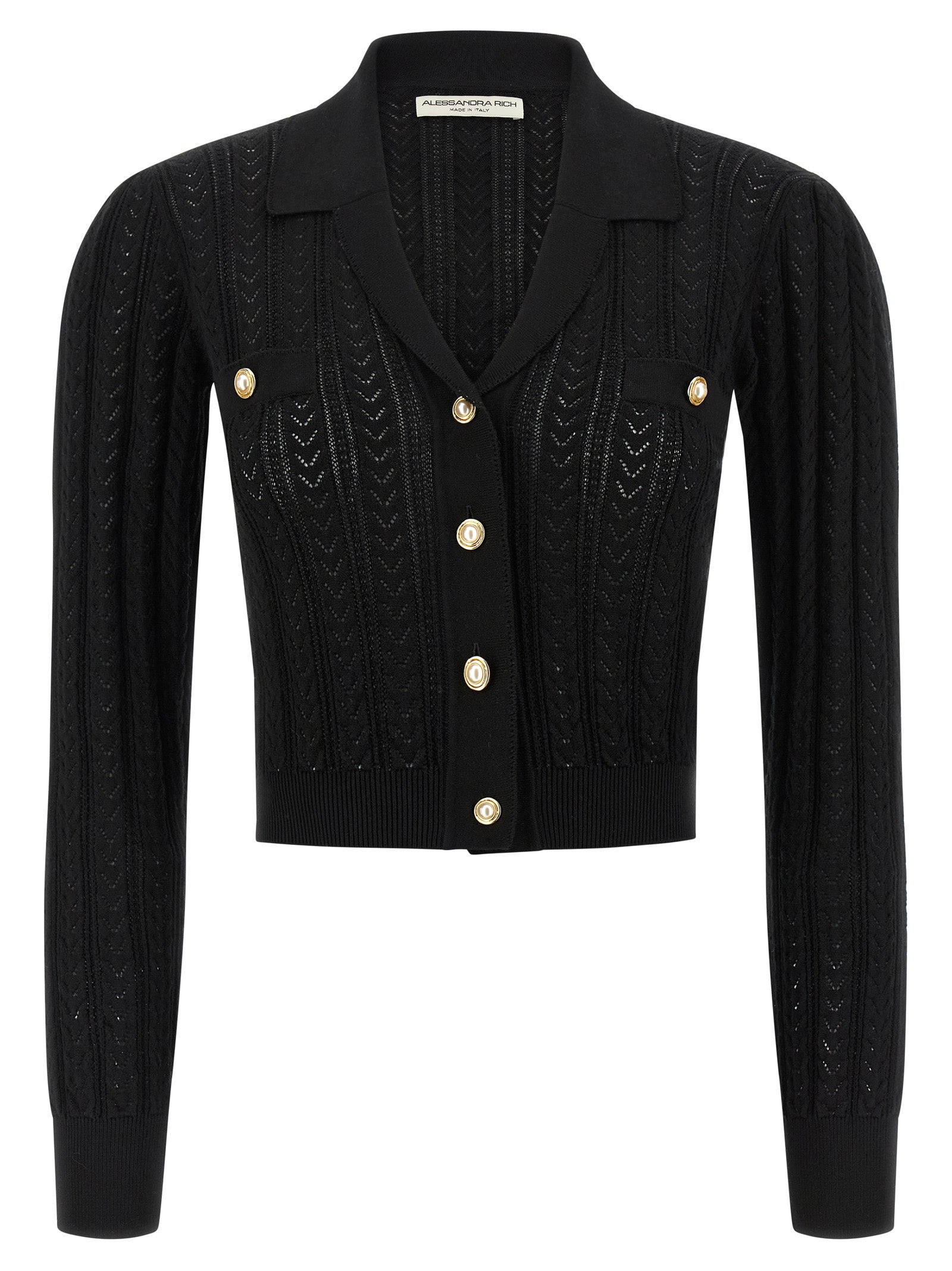 Openwork Knit Cardigan — Black