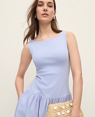 Ann Taylor Petite Mixed Media Boatneck Midi Dress