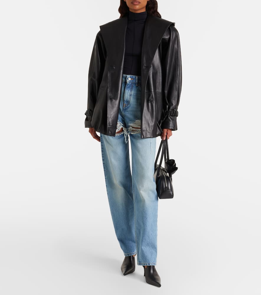 Distressed embellished wide-leg jeans
