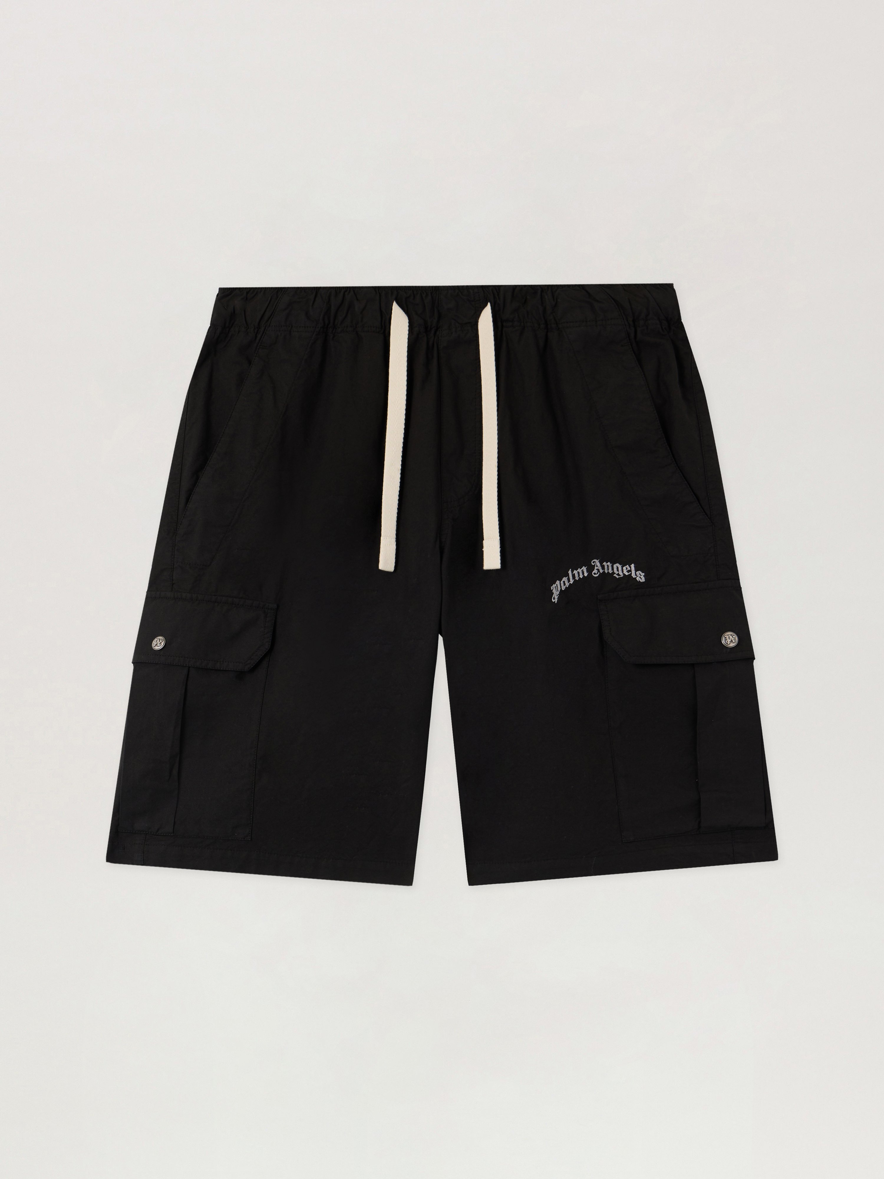 Curved Logo Loose Cargo Shorts Man  Black Off White
