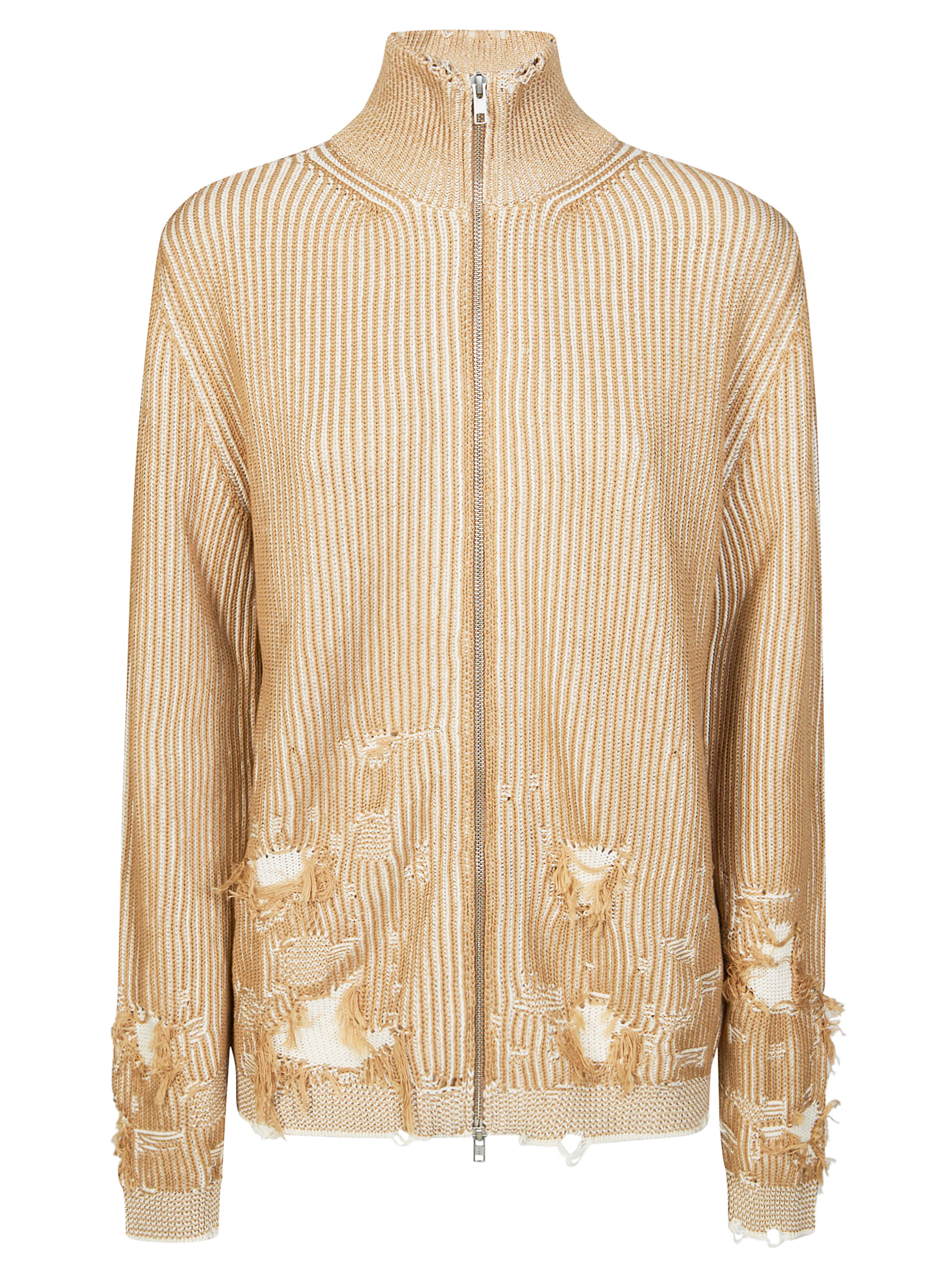 Ribbed Distressed Zip-up Cardigan