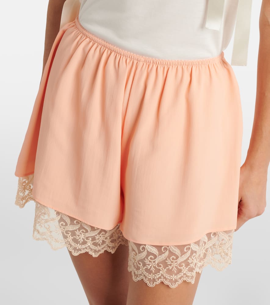 Lace-trimmed satin shorts