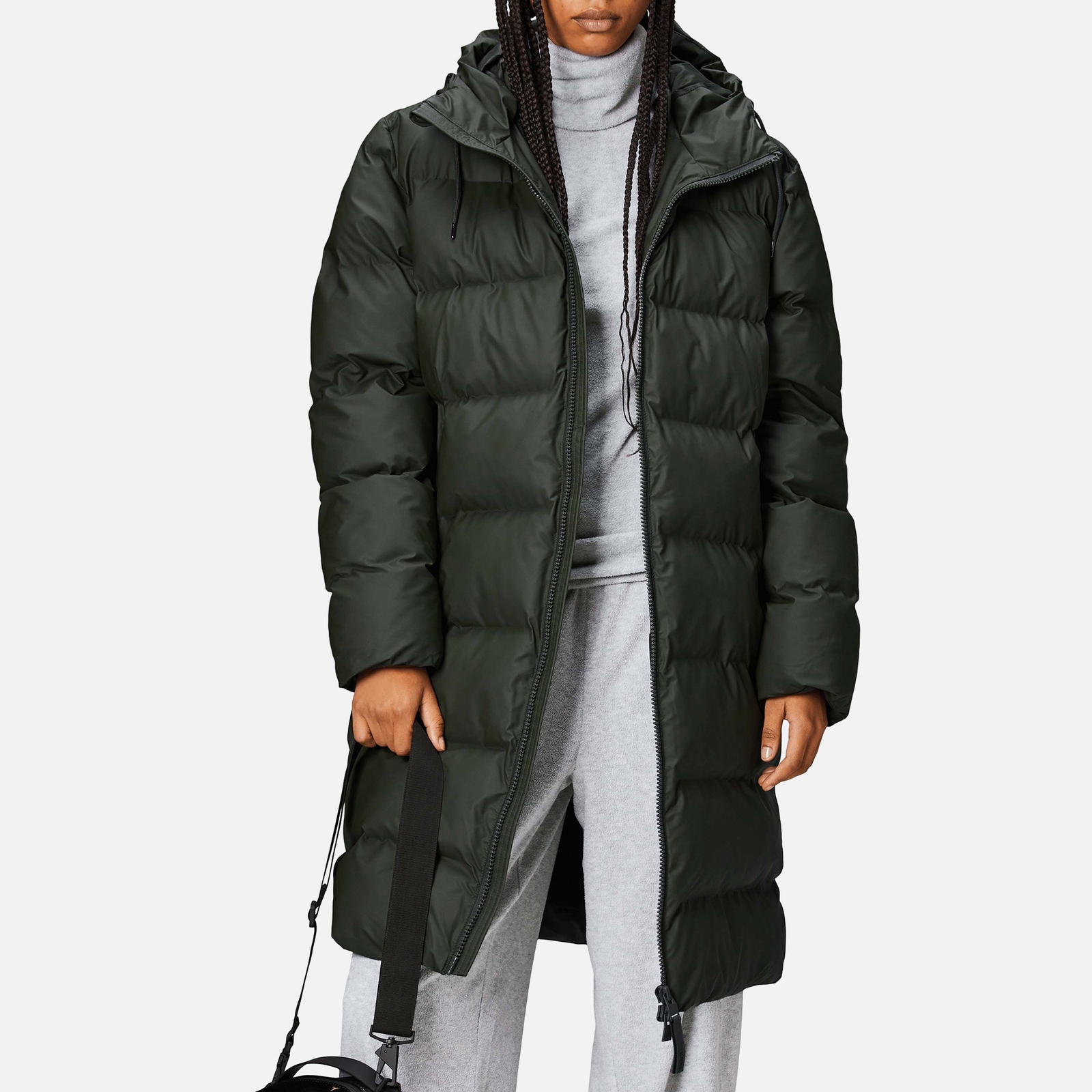 Rains Alta Long Coated Shell Puffer Jacket - S