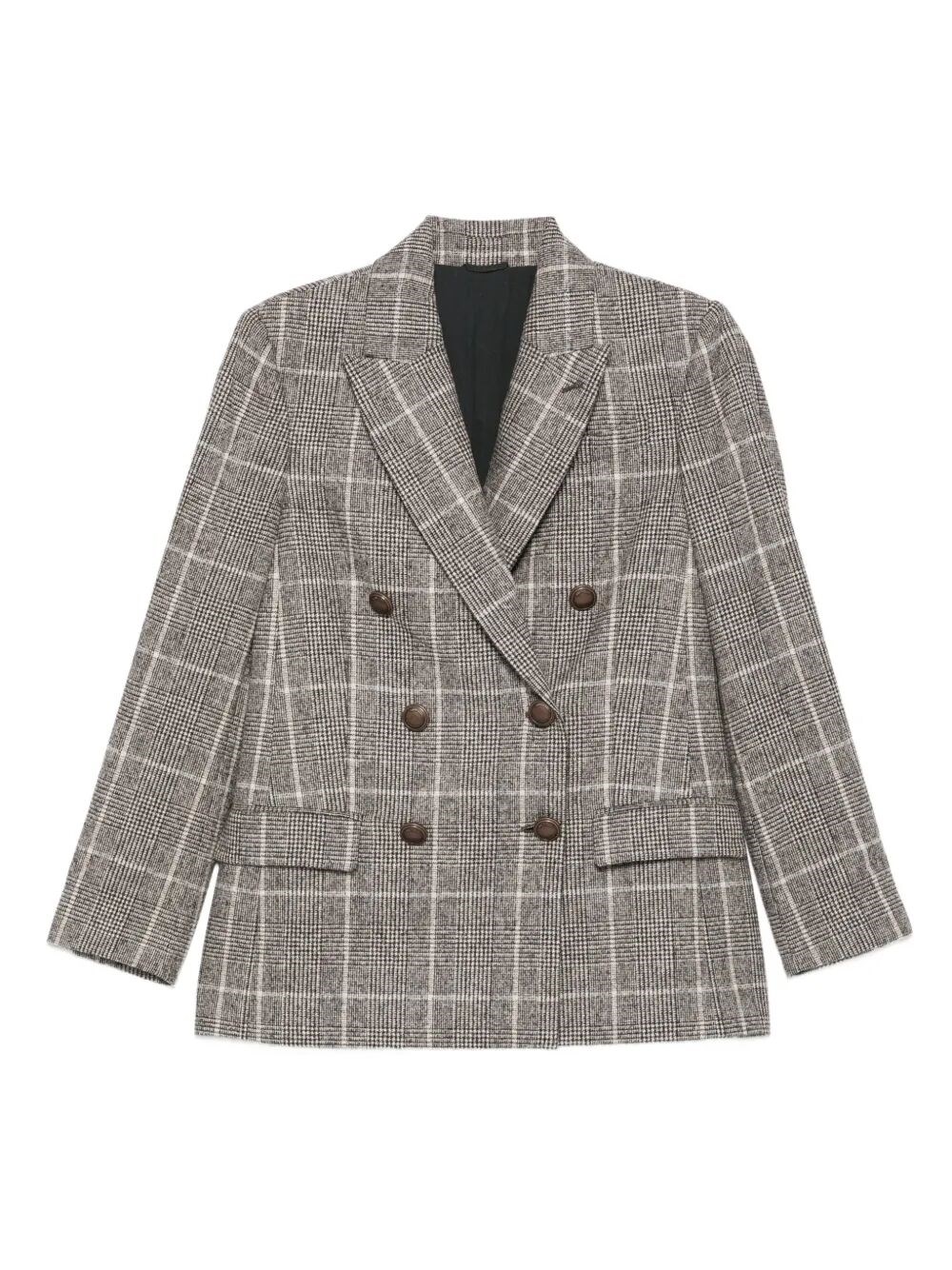 Double-Breasted Wool Prince Of Wales Jacket With Pe