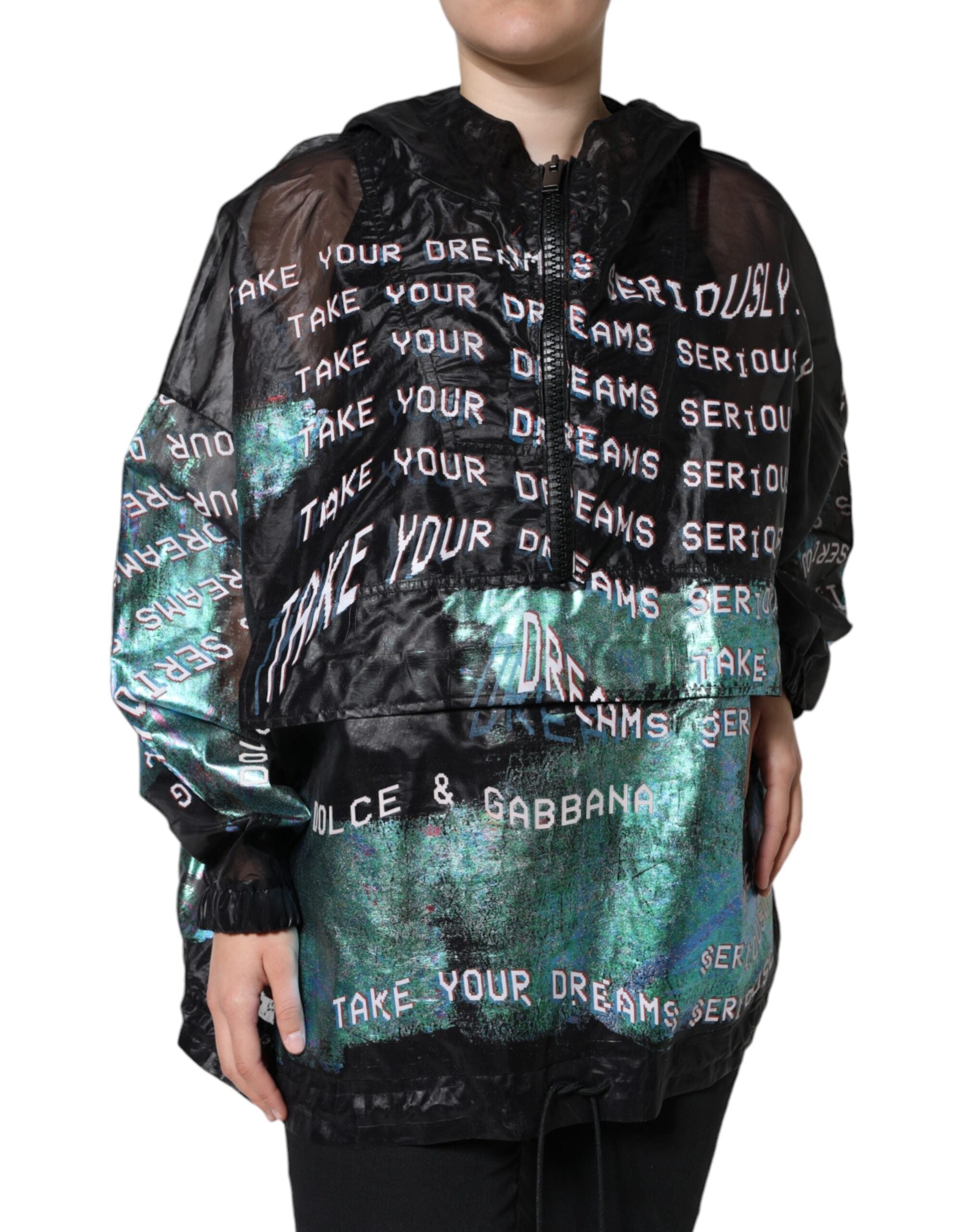 Multicolor Graphic Print Hoodie — Black