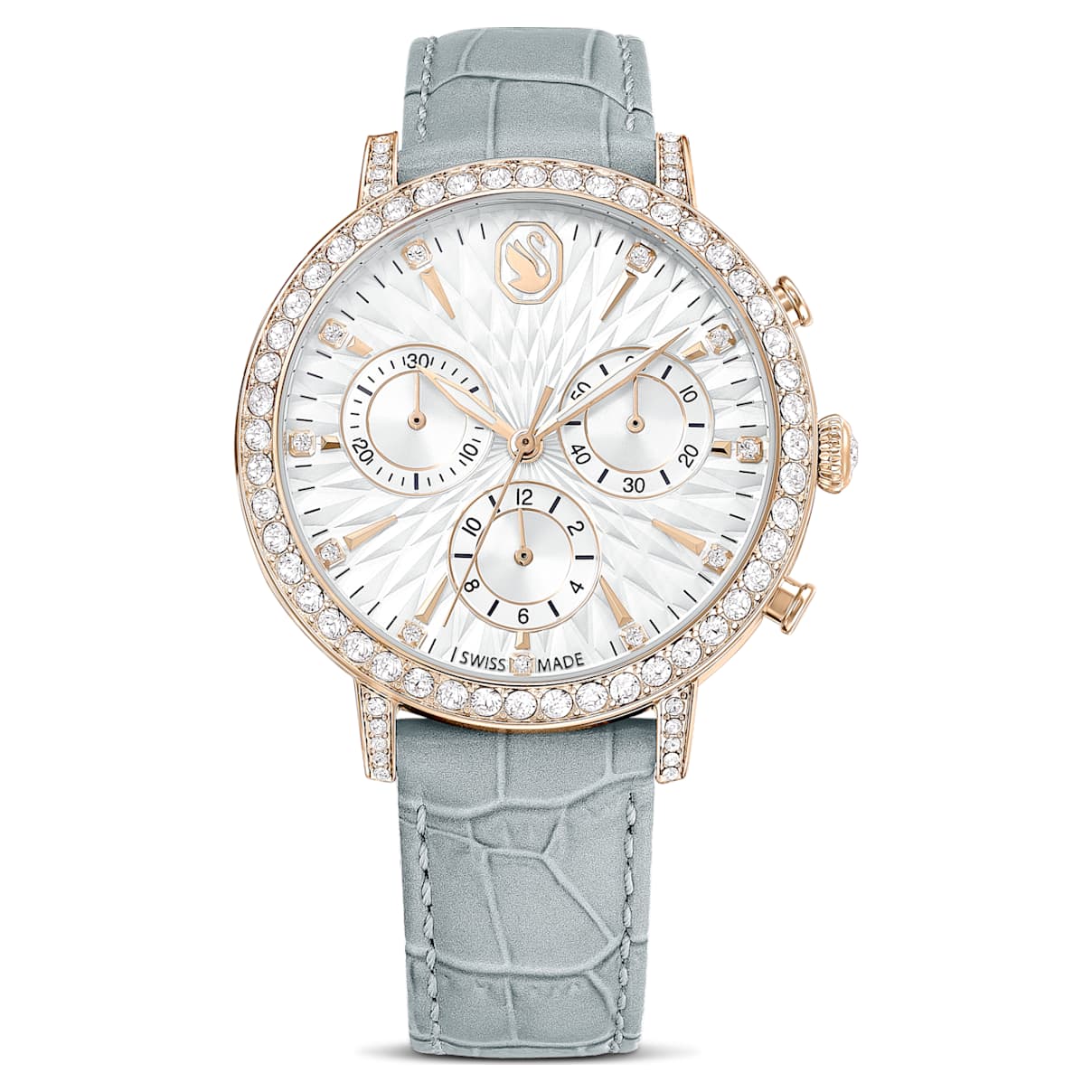 Matrix Tennis Chrono watch, Swiss Made, Leather strap, Gray, Champagne gold-tone finish