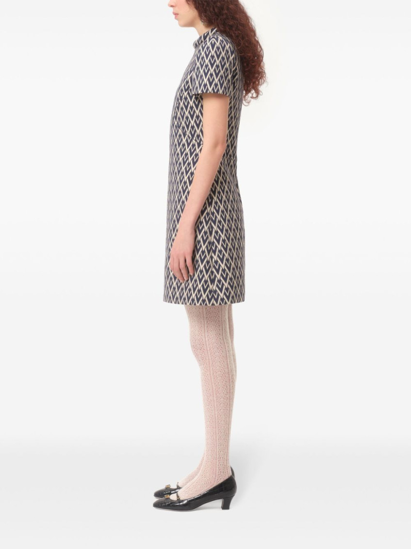 All-over Patterned Short-sleeved Mini Dress