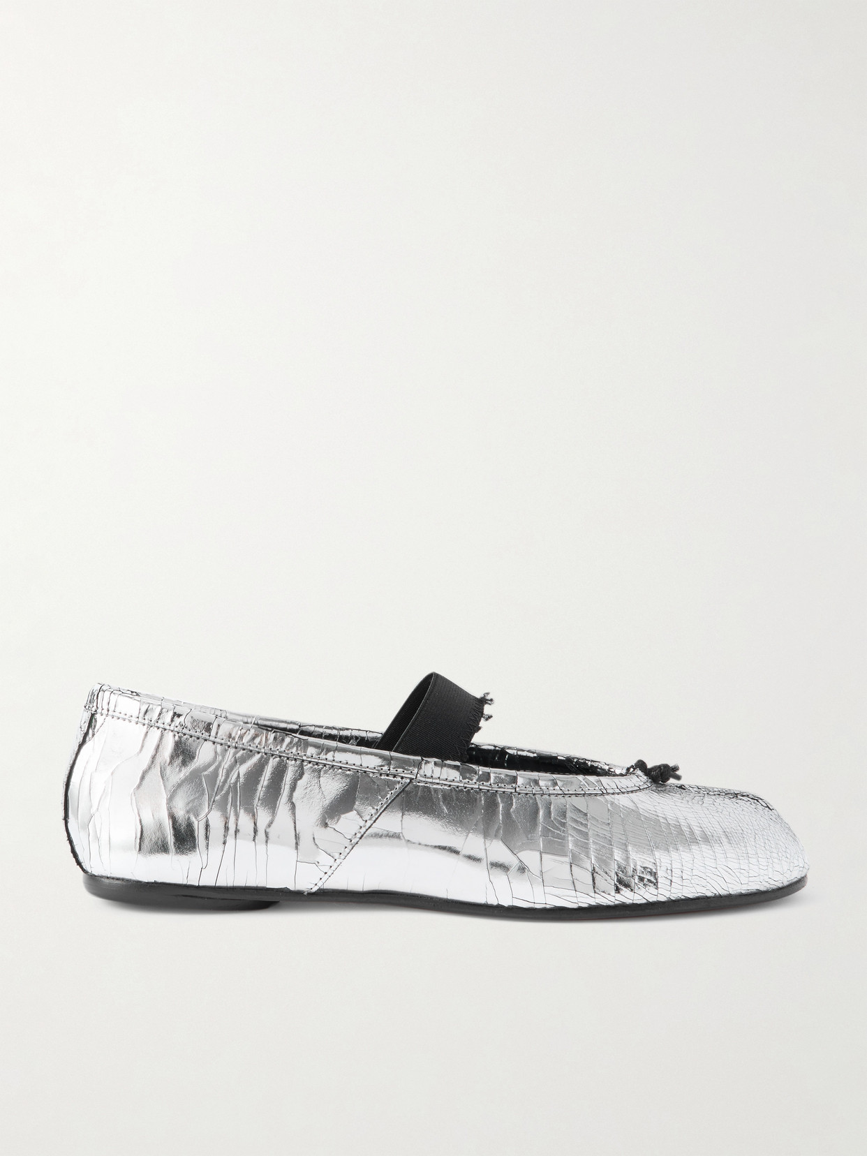 Tabi Split-toe Metallic Cracked-leather Ballet Flats - Silver
