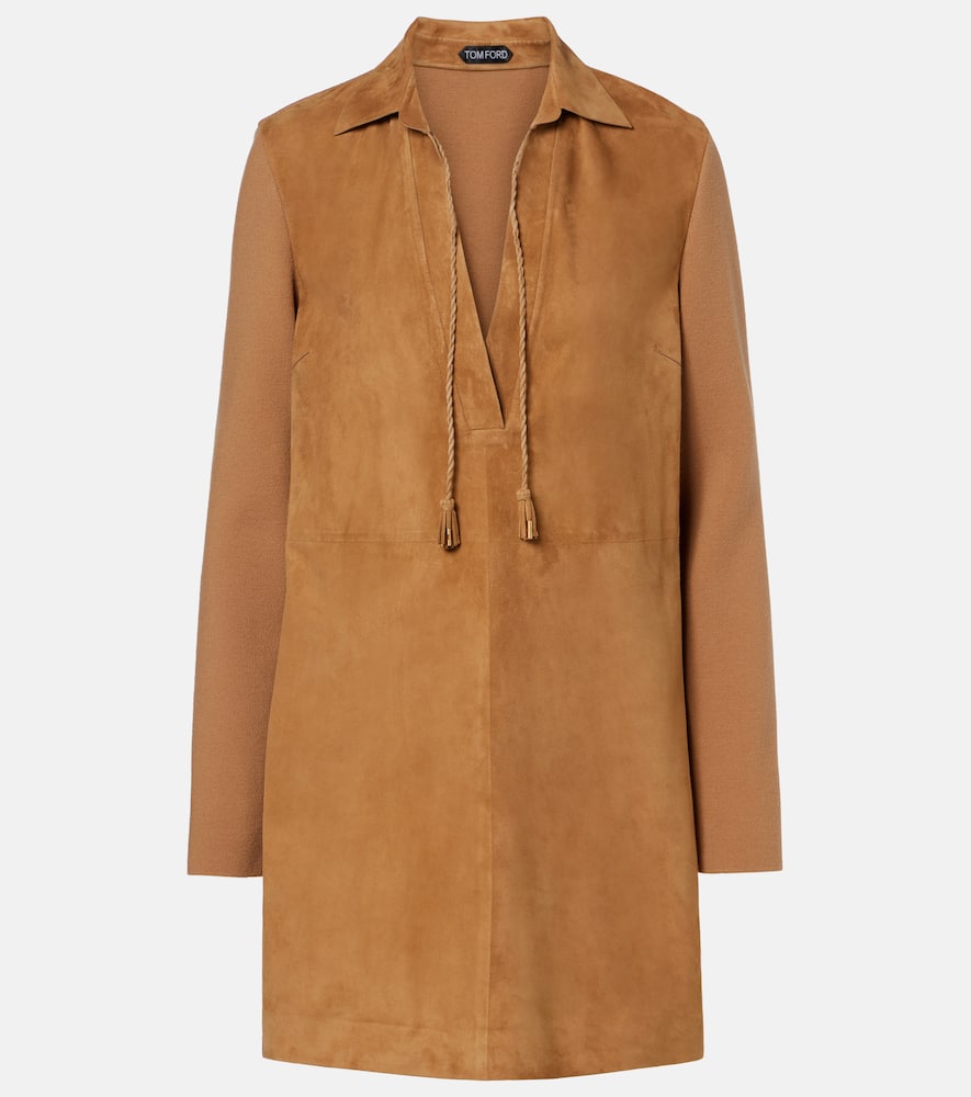 Wool-blend and suede minidress