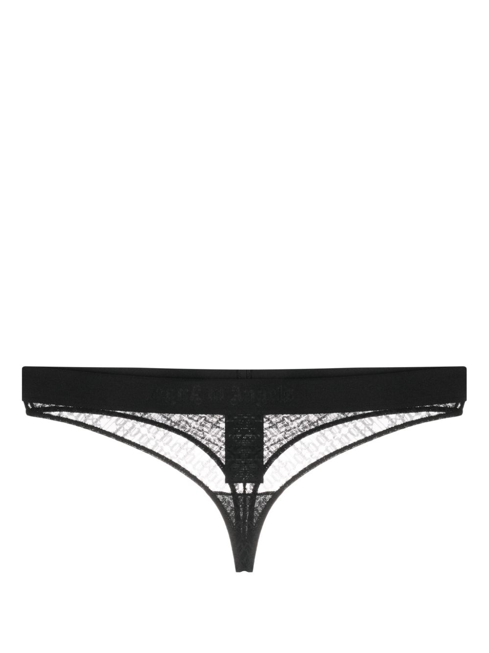 Logo-waistband lace thong - Black