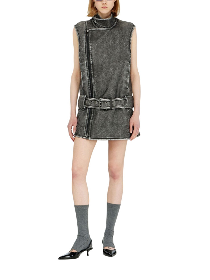 Black Distressed Mock Collar Mini Dress