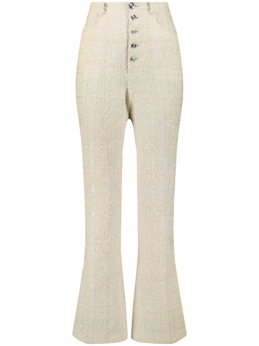 Bouclé high-waisted flared trousers - Neutrals