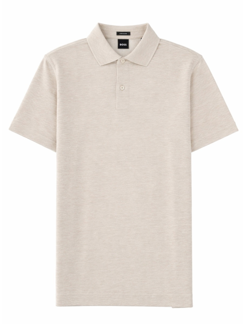 Beige Solid Shirt Collar Polo